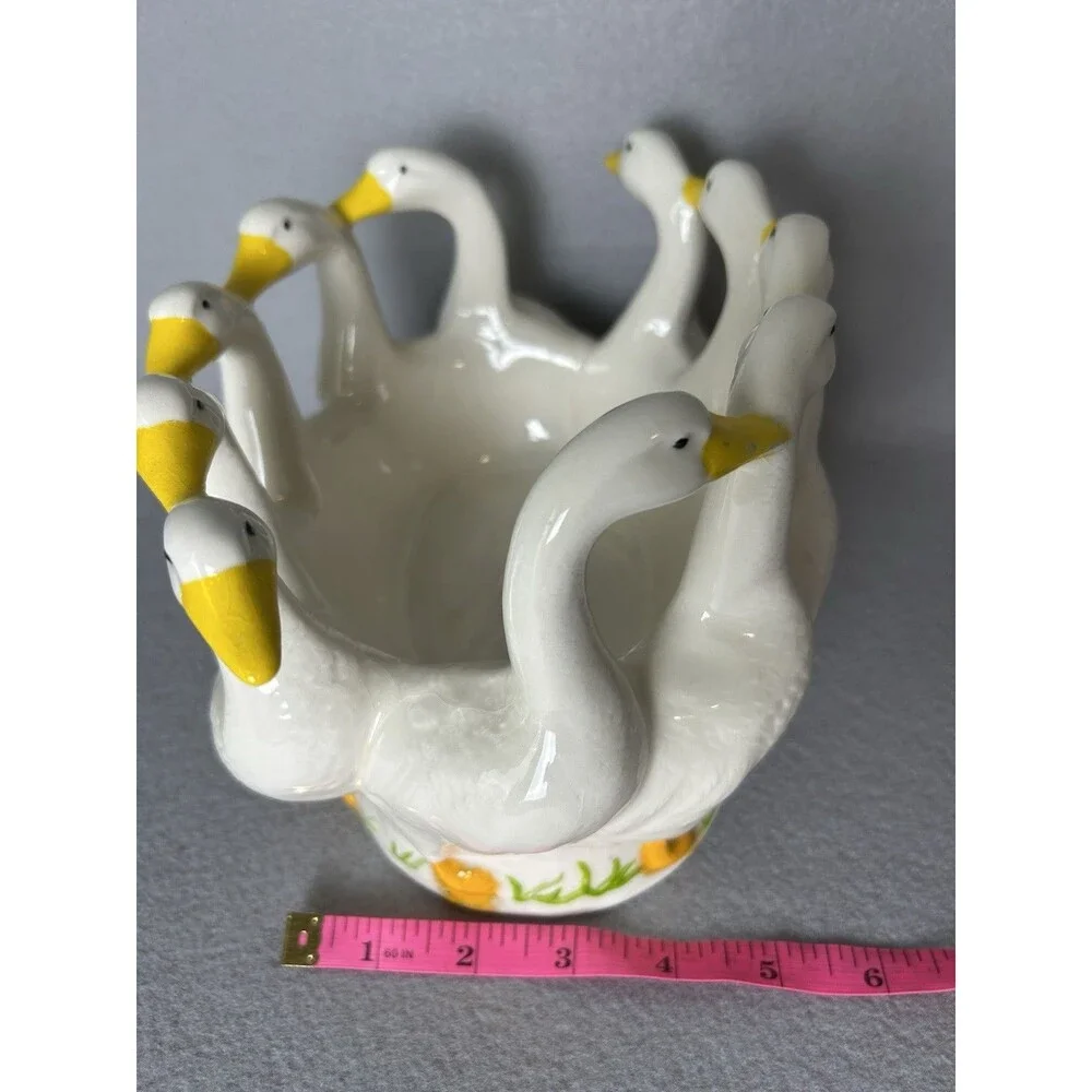 VTG Ceramic Holland Mold White Geese Ducks Goose Oval Dish Decor 80s Cottagecore - Picture 6 of 10